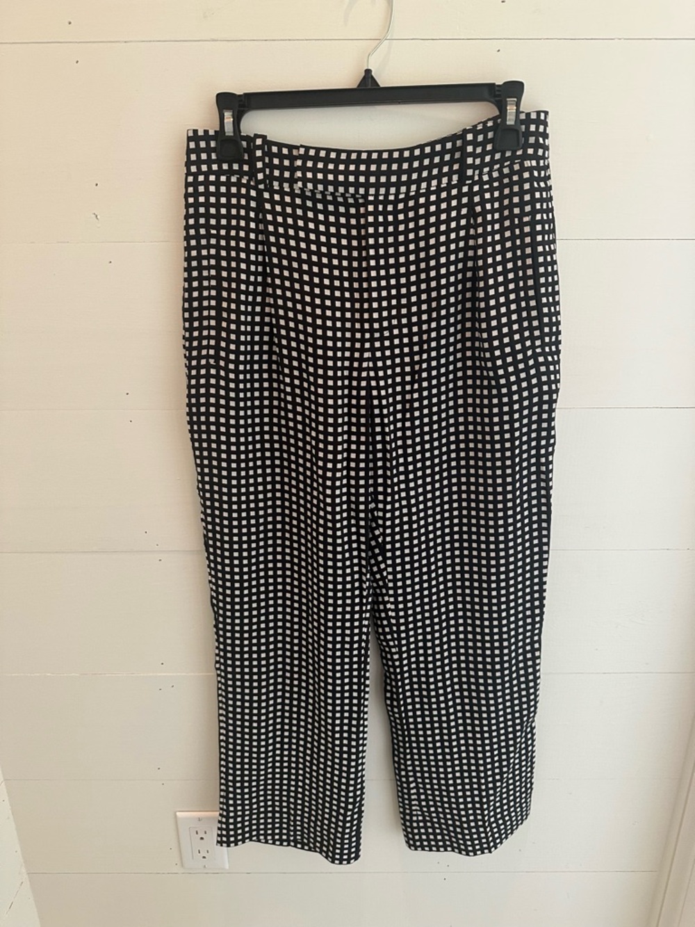 Equipment Silk Black and White Checked Cropped Bergen Pants